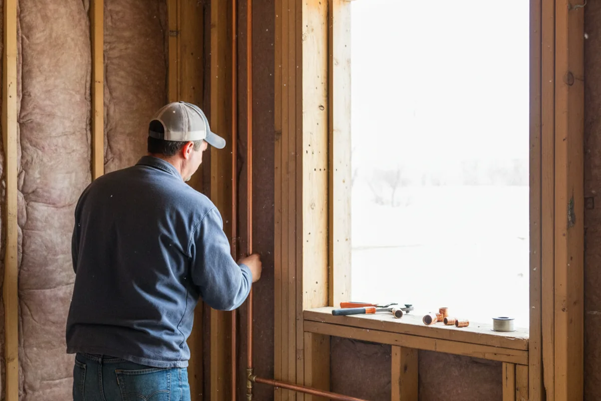 Licensed plumber running new copper supply lines in a Quinnesec home